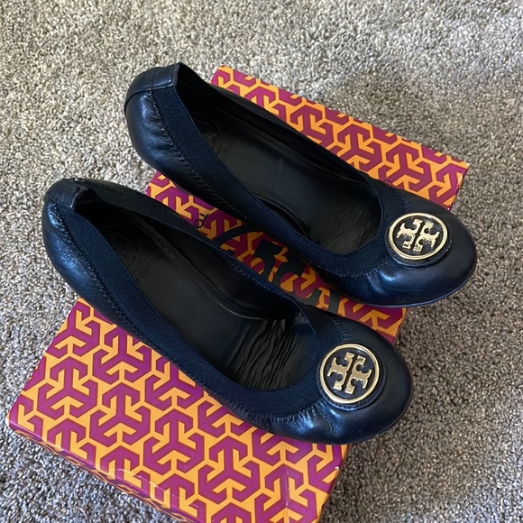 Tory Burch Ballet Wedge Black Heels